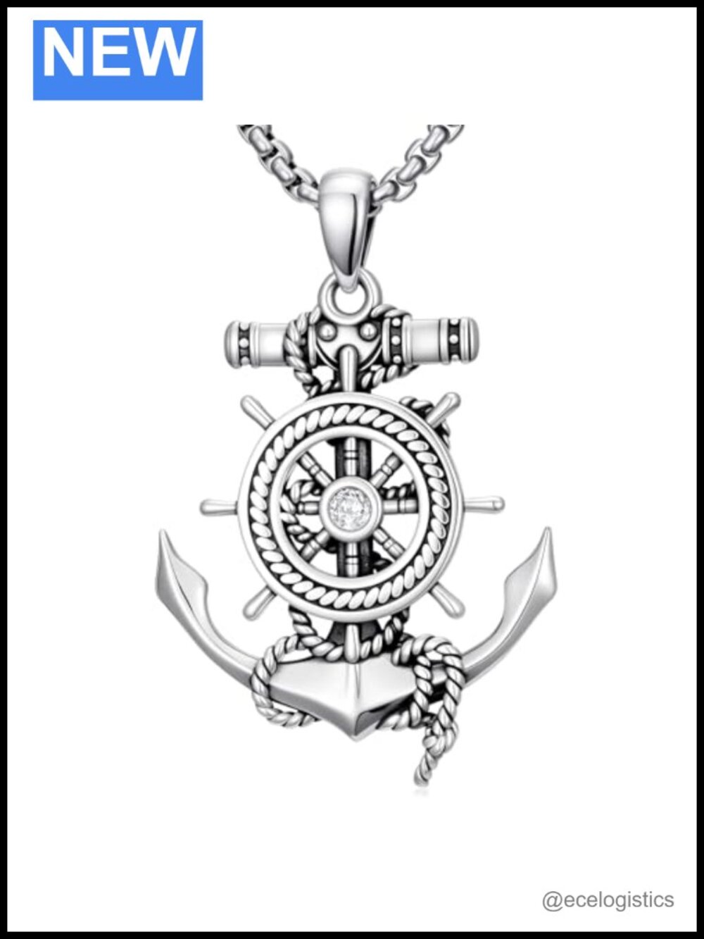 Sterling Silver Anchor Pendant Necklace Stainless Steel Rolo Chain Nautical Gift